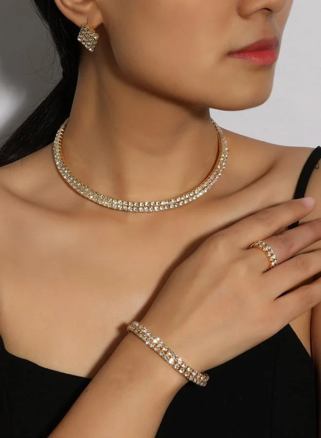 Take Two  Women Rhinestone Necklace With Bracelet And Ring With Earrings Set for Women | Best Price UAE